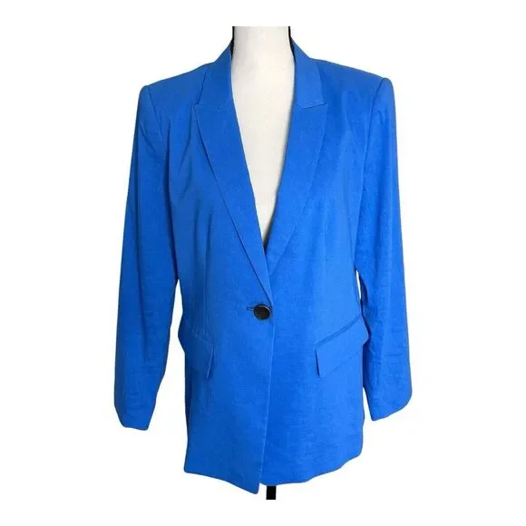 Kobi Halperin Jacket Womens Linen Blend One ButtonBlue Blazer Tencel Size Large - Picture 2 of 16